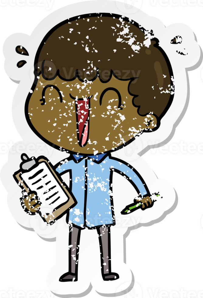 distressed sticker of a laughing cartoon man png
