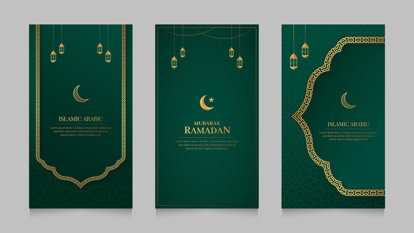 Islamic Arabic Realistic Social Media Stories Collection Template with Greek Pattern Brushes Borders vector
