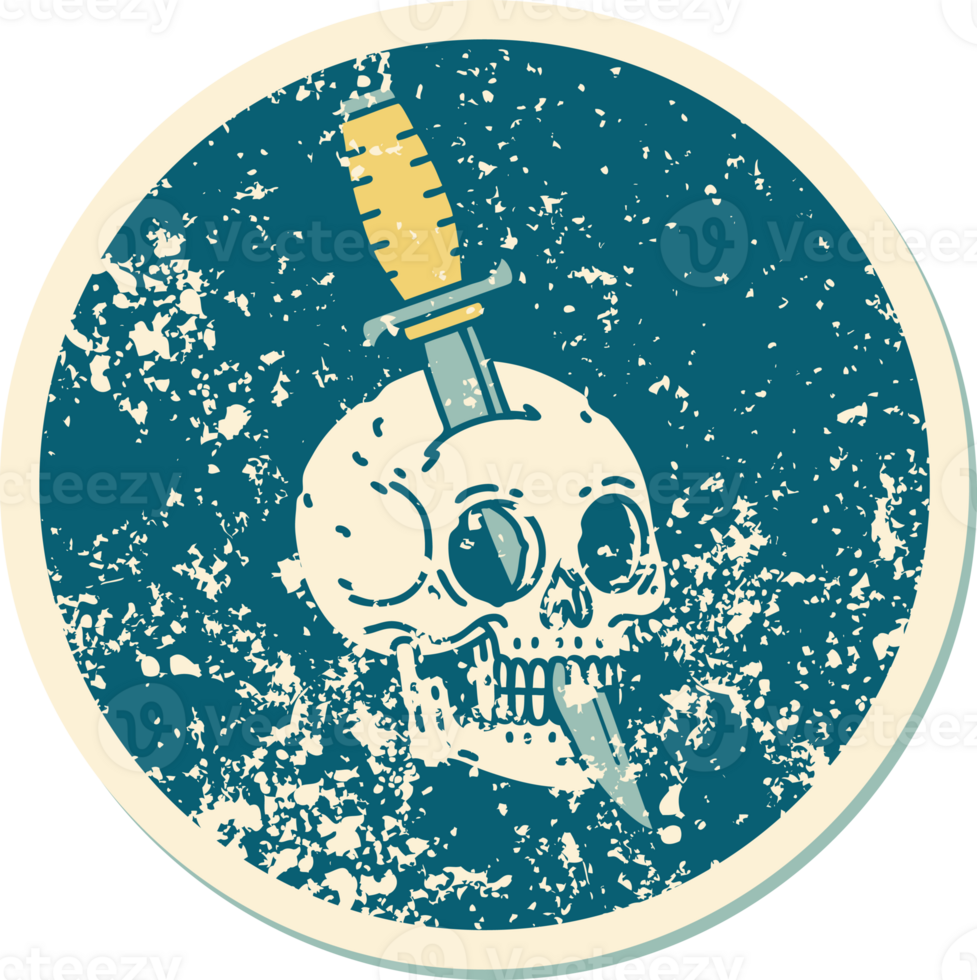 iconic distressed sticker tattoo style image of a skull png