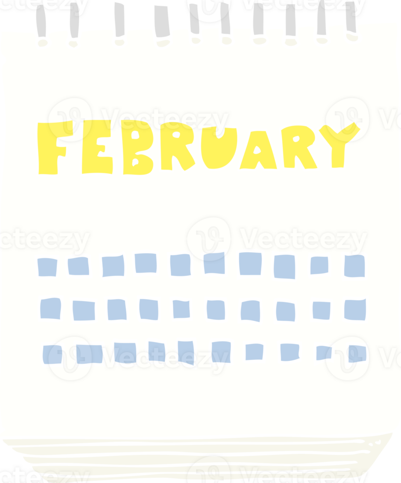 flat color illustration of calendar showing month of february png