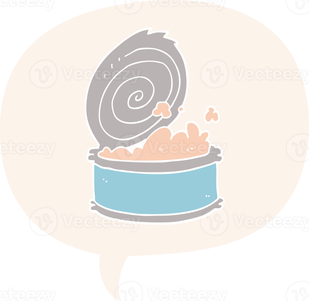 cartoon canned fish with speech bubble in retro style png