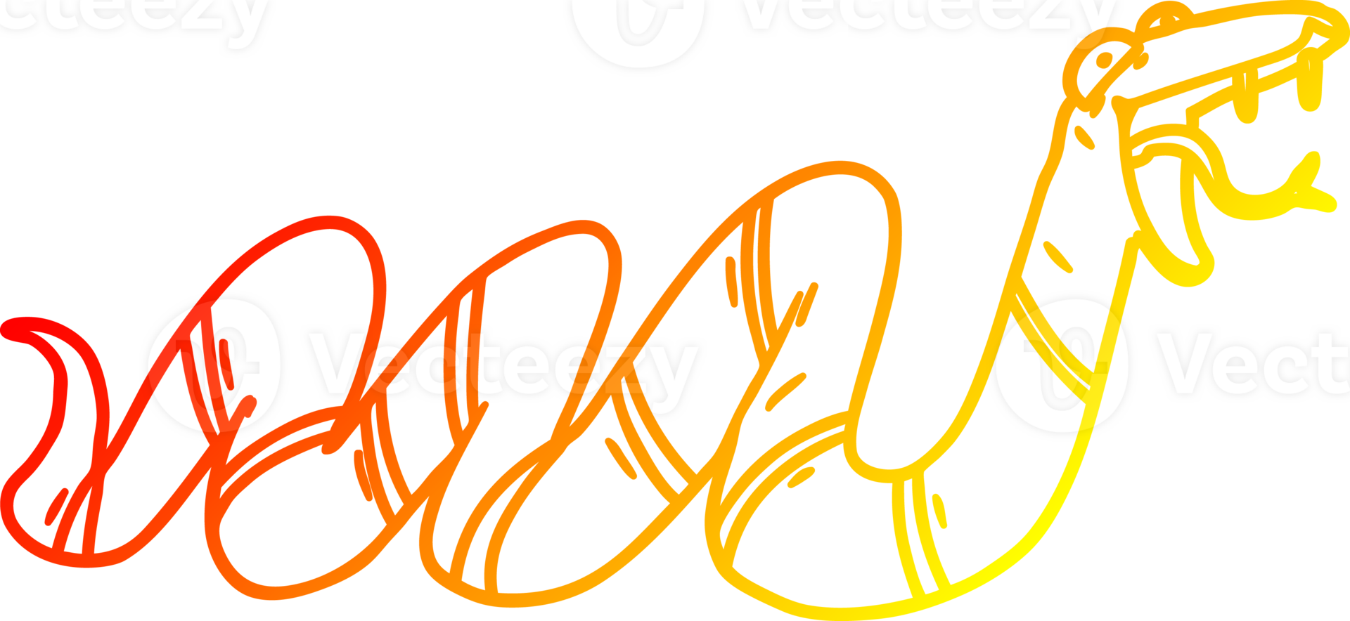 warm gradient line drawing of a cartoon crawling snake png