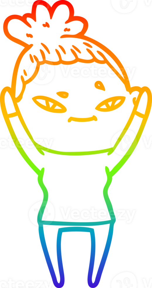 rainbow gradient line drawing of a cartoon woman png