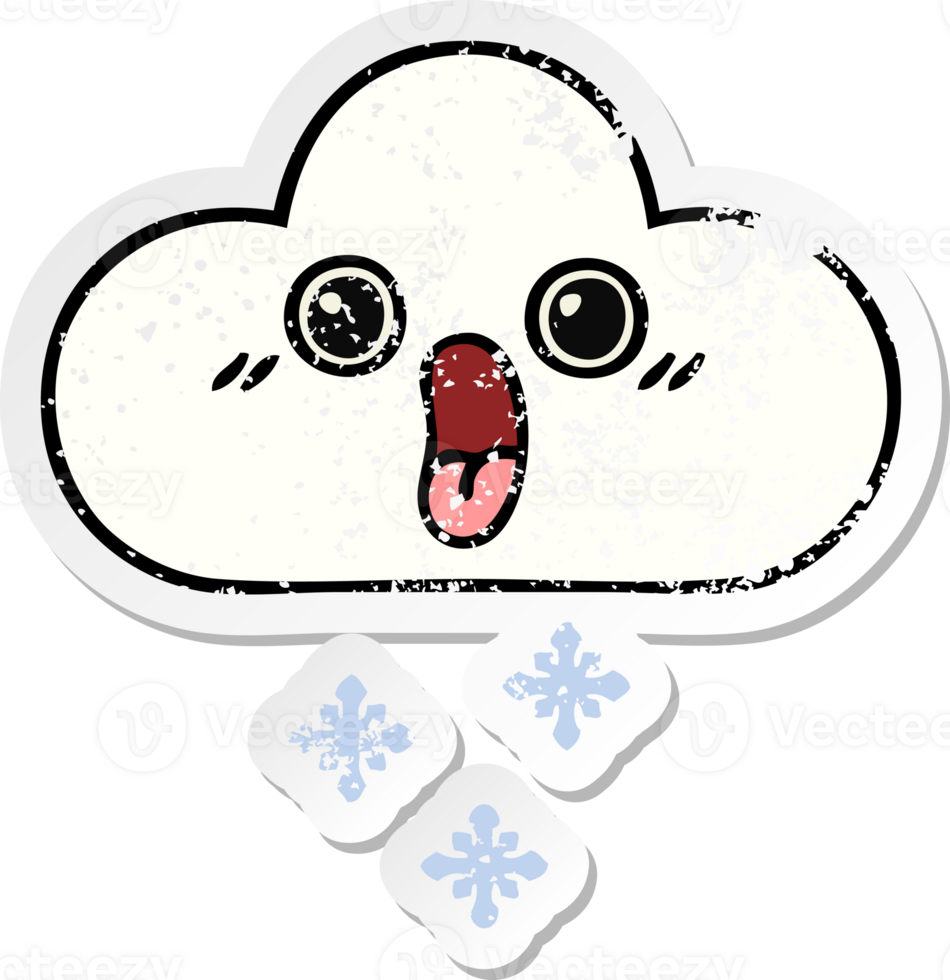 distressed sticker of a cute cartoon snow cloud png