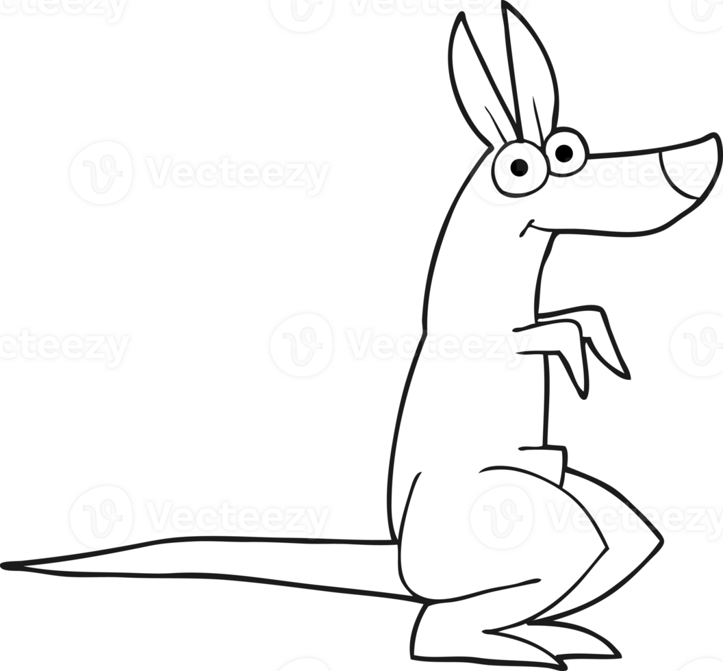 hand drawn black and white cartoon kangaroo png