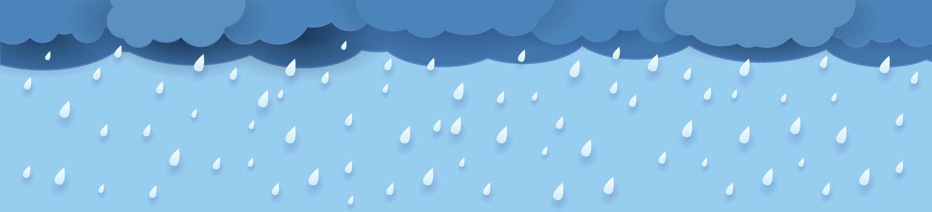 Heavy rain in dark sky, rainy season, clouds and storm vector