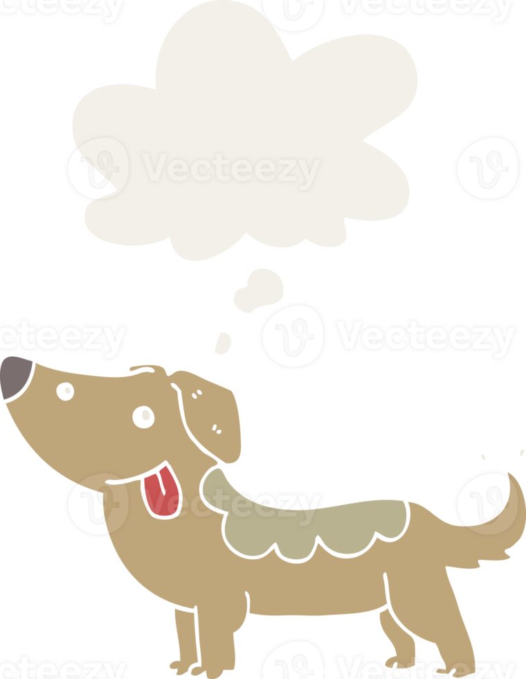 cartoon dog with thought bubble in retro style png