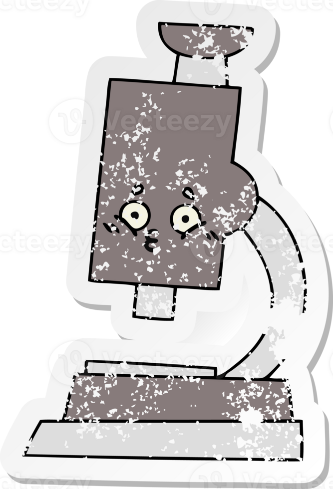 distressed sticker of a cute cartoon microscope png