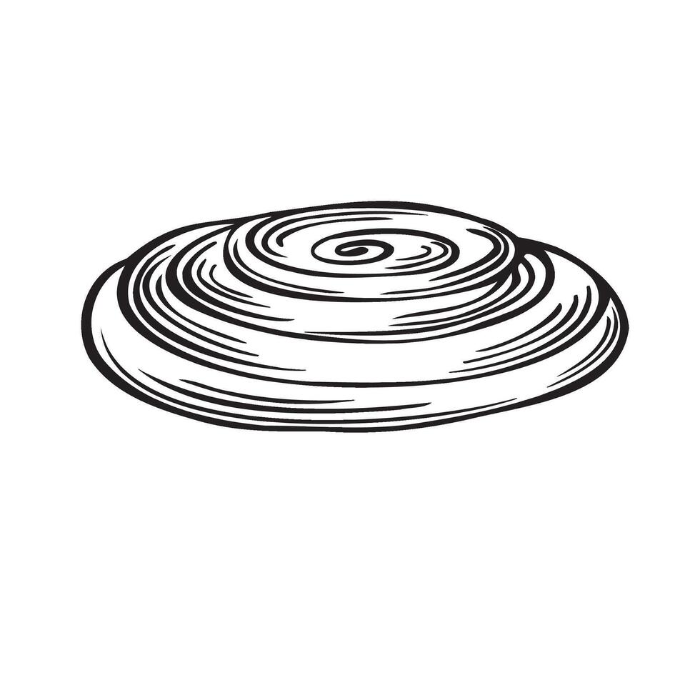 Cinnamon roll bun icon. illustration isolated, linear style. Bakery goods sweet round. Hand drawn sketch traditional symbol Template nutrition product for menu, showcase, wrapping, coffee shop. vector