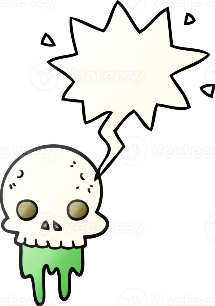 cartoon spooky halloween skull with speech bubble in smooth gradient style png