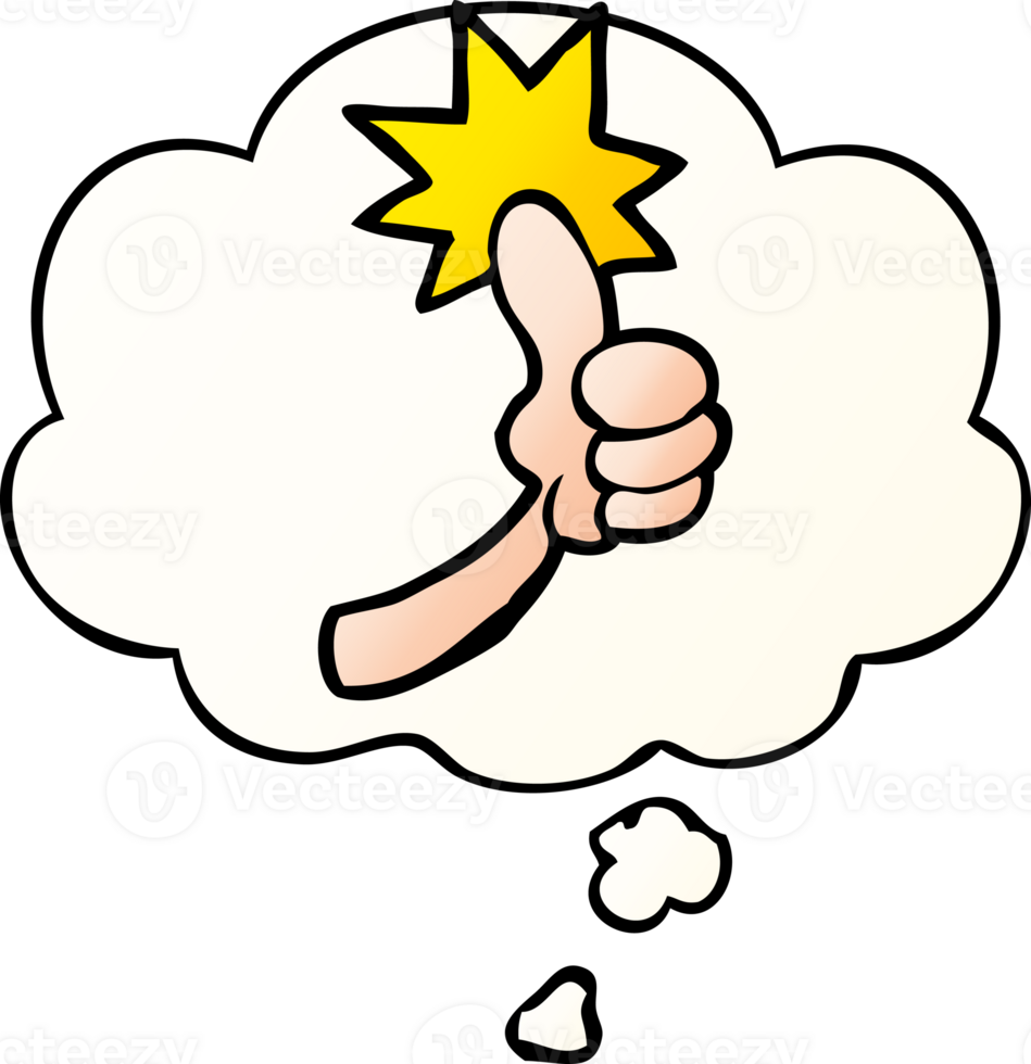 cartoon thumbs up sign with thought bubble in smooth gradient style png