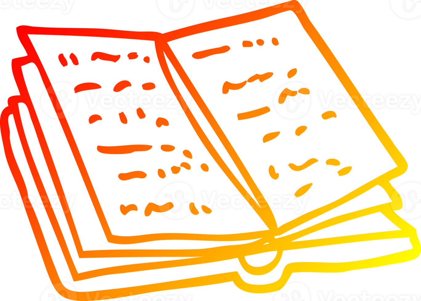 warm gradient line drawing of a cartoon reading book png