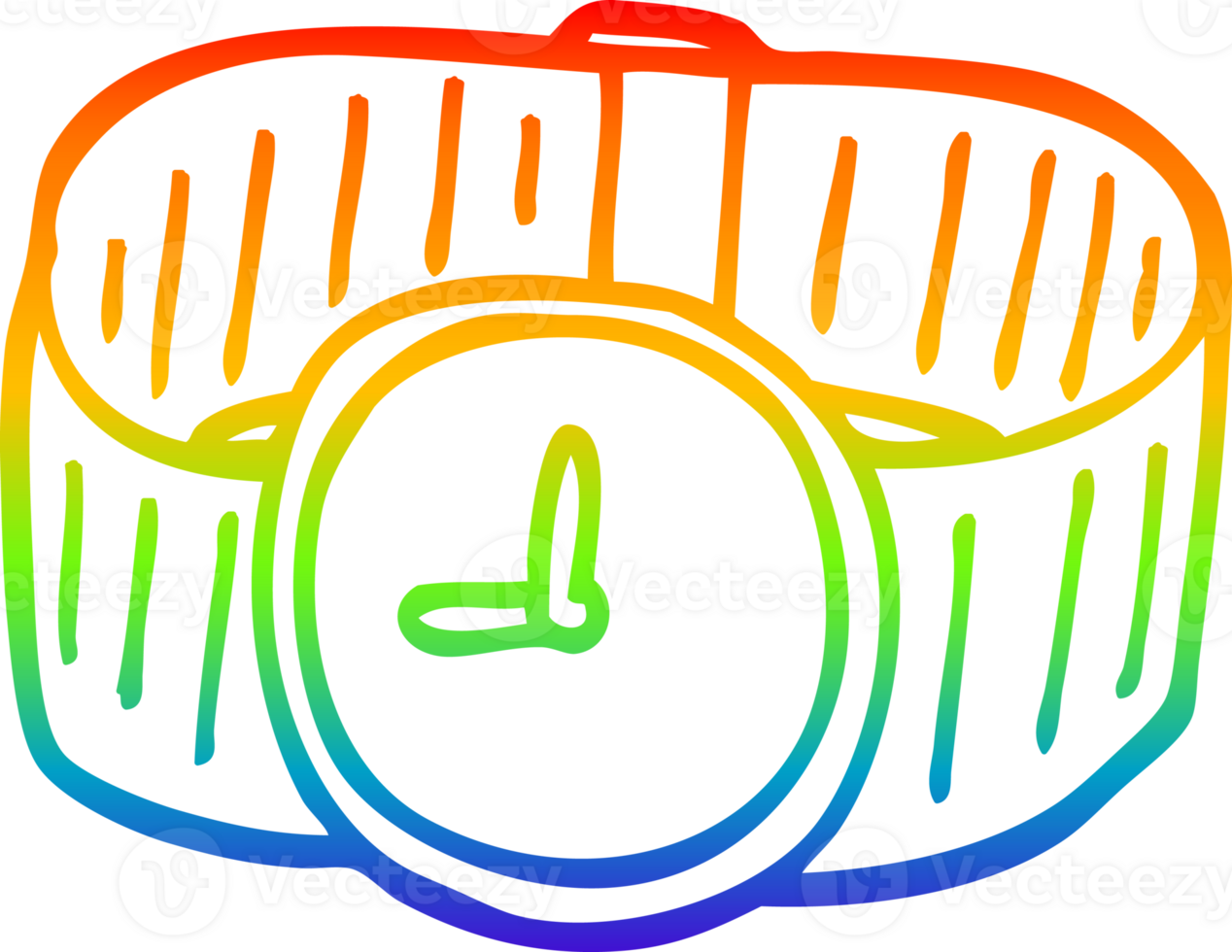 rainbow gradient line drawing of a cartoon wrist watch png