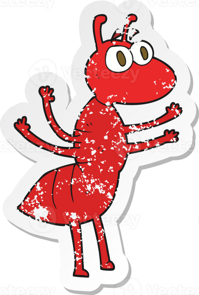 retro distressed sticker of a cartoon ant png