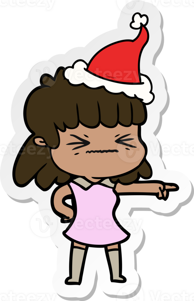 hand drawn sticker cartoon of a woman wearing santa hat png