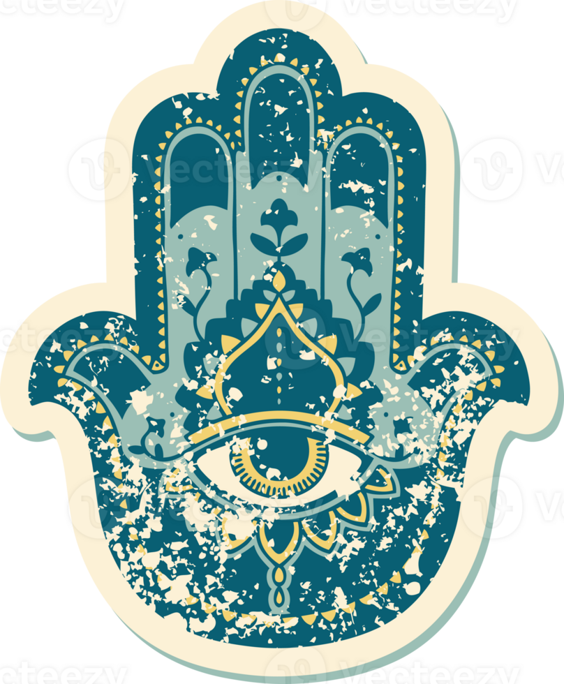 iconic distressed sticker tattoo style image of a hamza png