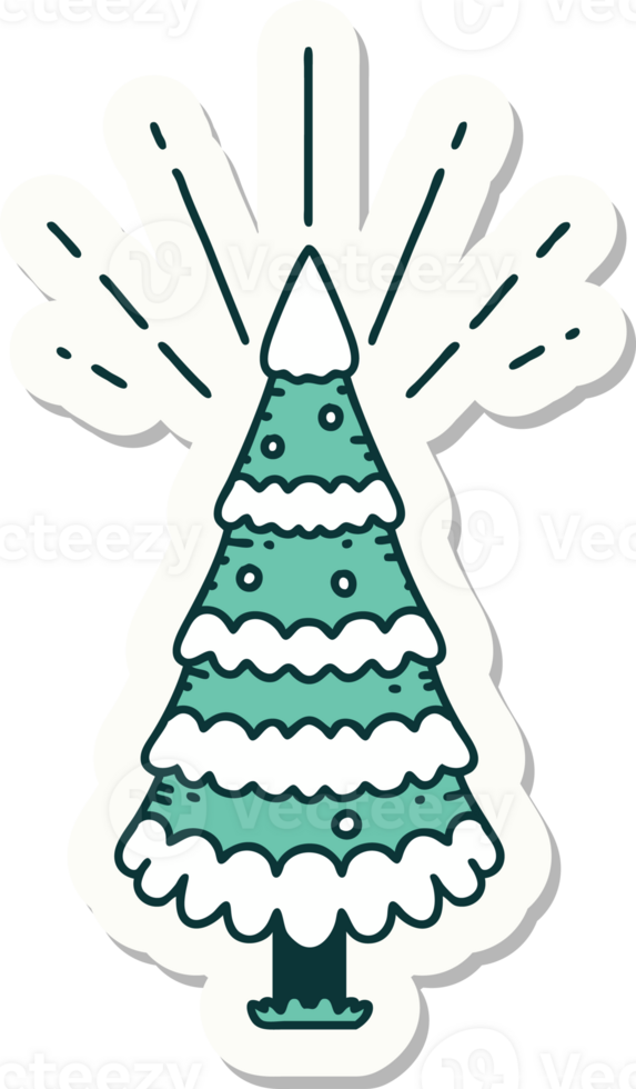 sticker of a tattoo style snow covered pine tree png