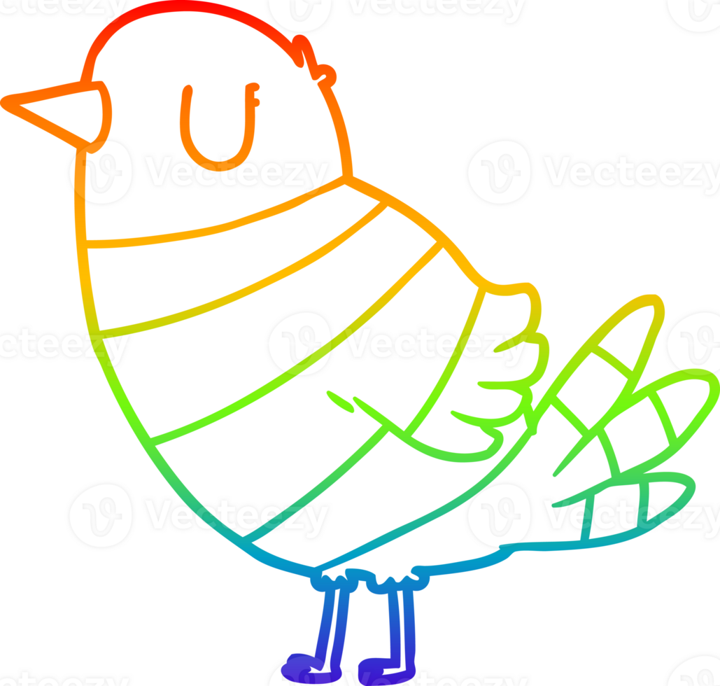 rainbow gradient line drawing of a cartoon bird png