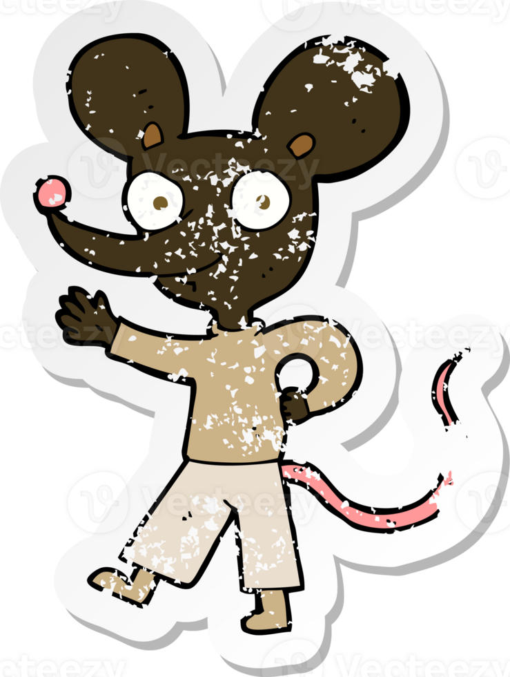 retro distressed sticker of a cartoon waving mouse png