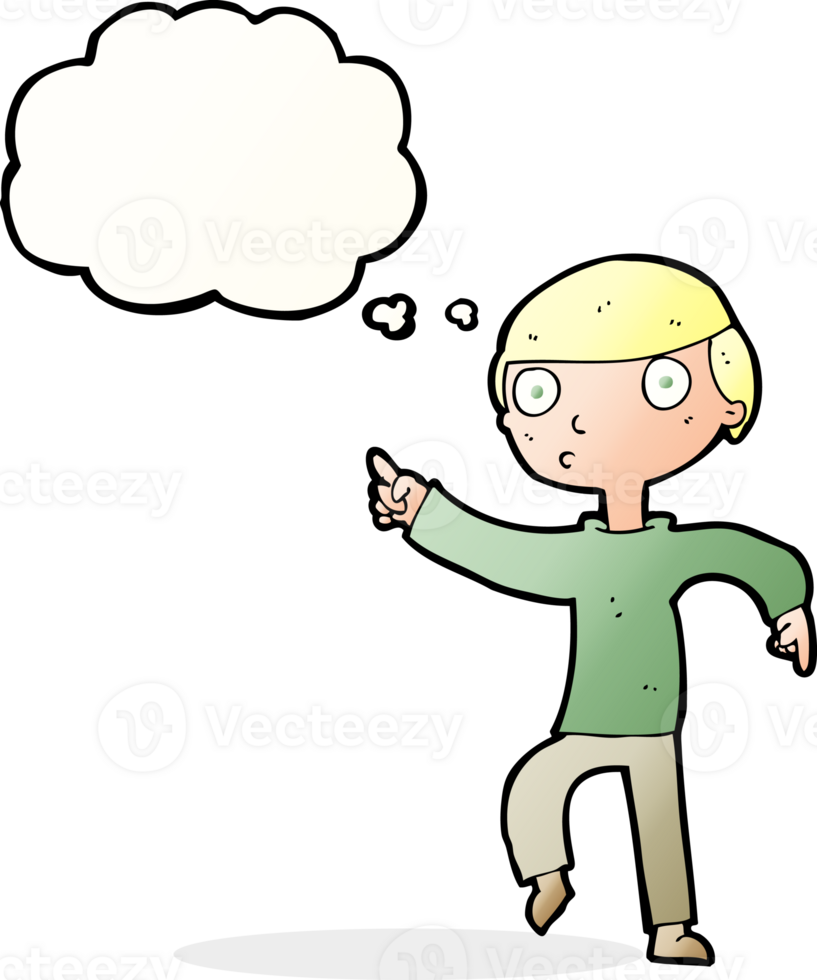 cartoon boy pointing with thought bubble png