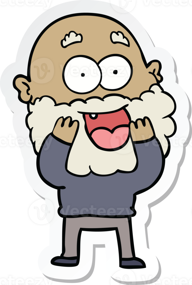 sticker of a cartoon crazy happy man with beard gasping png