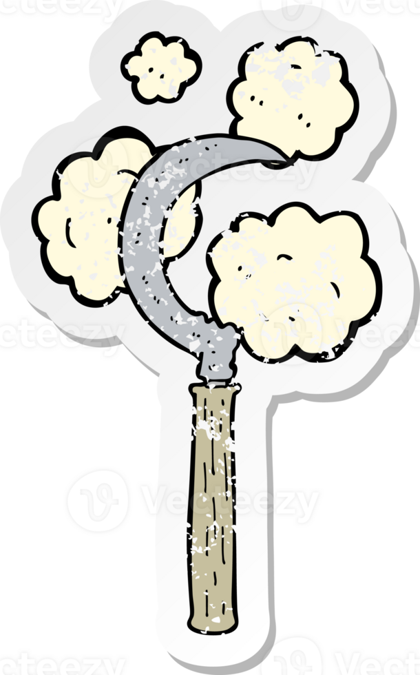 retro distressed sticker of a cartoon sickle png