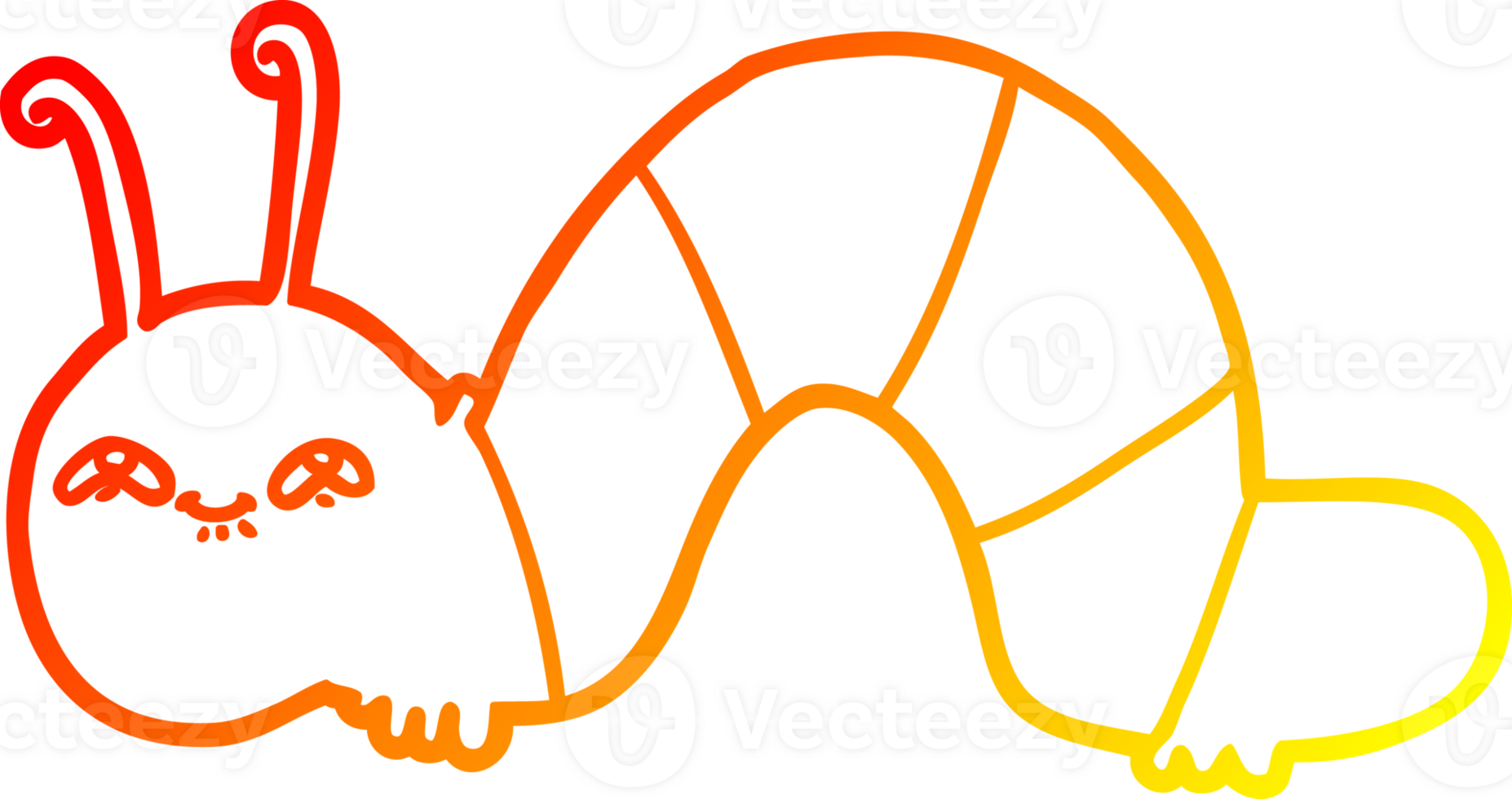 warm gradient line drawing of a cartoon happy caterpillar png