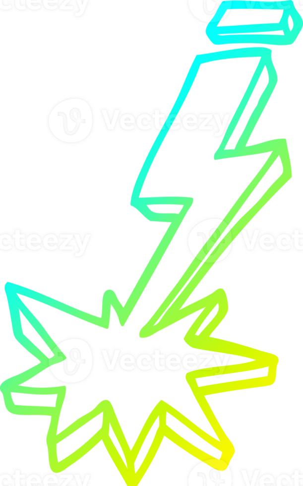 cold gradient line drawing of a cartoon thunder bolt png