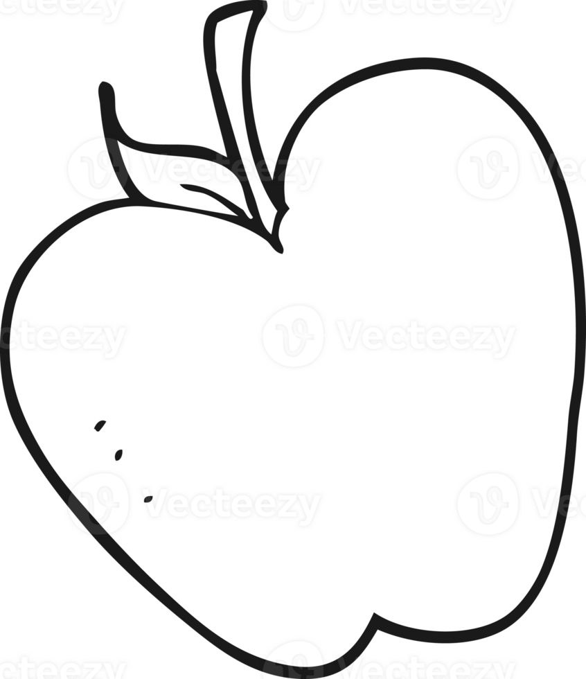 hand drawn black and white cartoon apple png