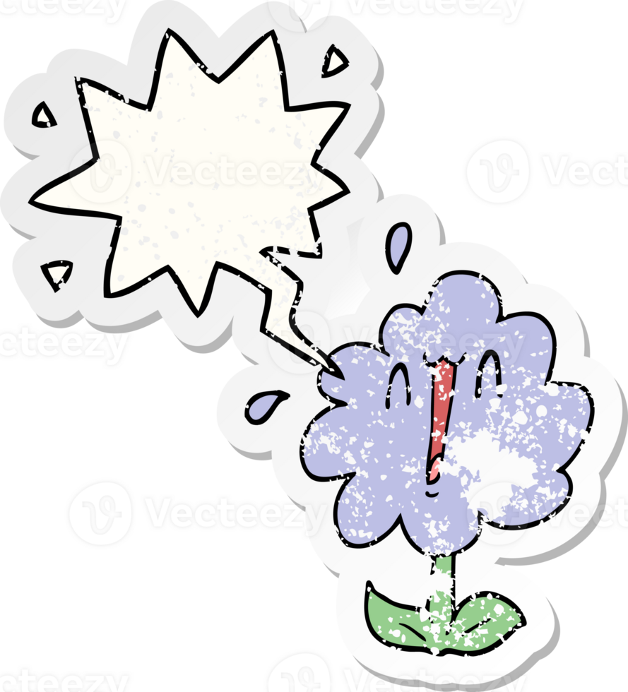 cartoon flower with speech bubble distressed distressed old sticker png