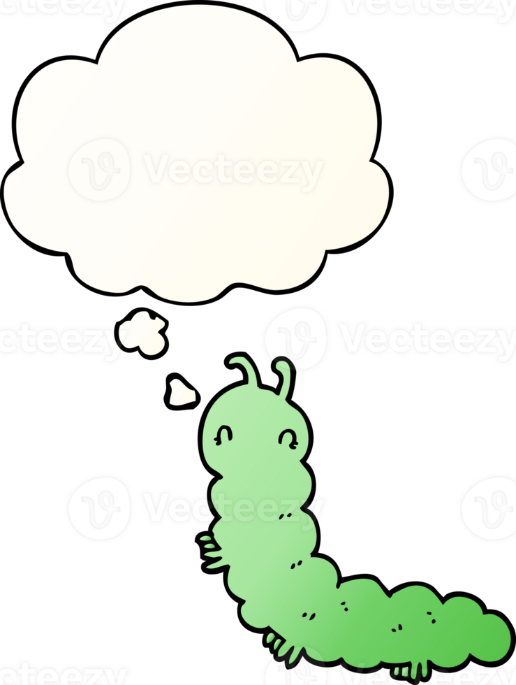 cartoon caterpillar with thought bubble in smooth gradient style png