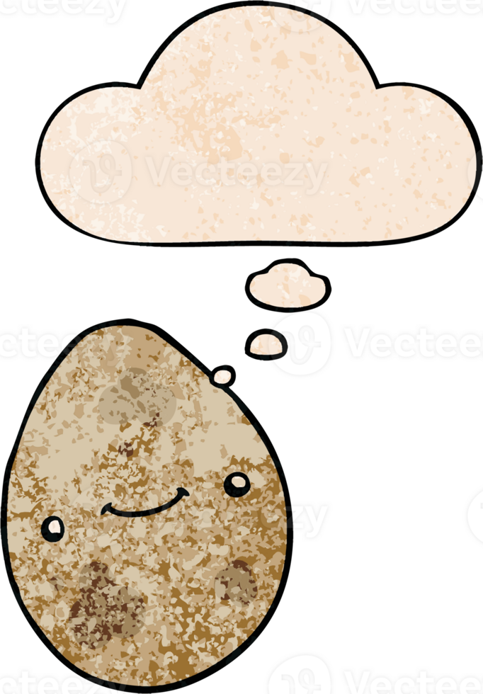 cartoon egg with thought bubble in grunge texture style png