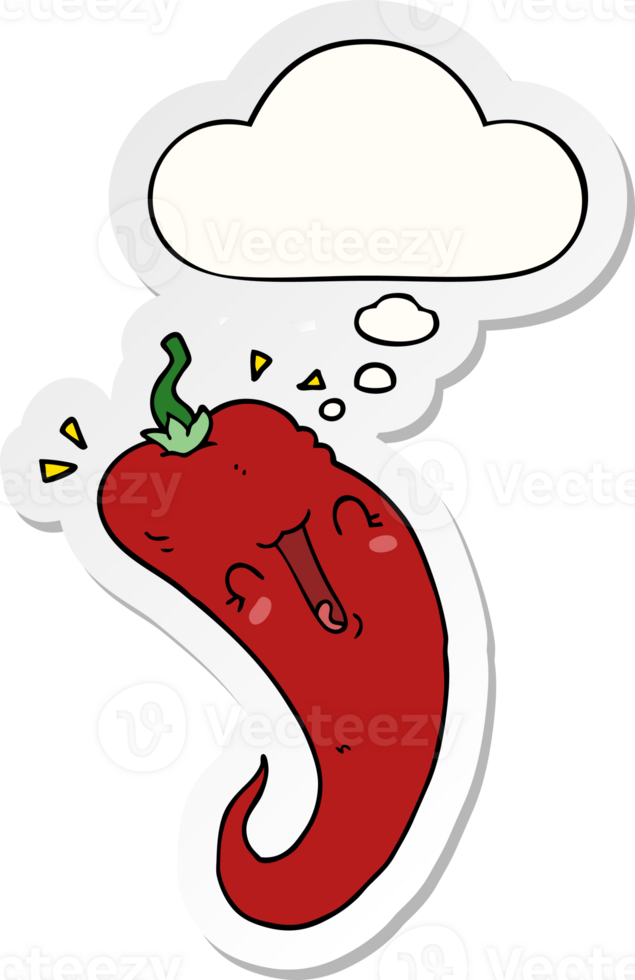 cartoon chili pepper with thought bubble as a printed sticker png
