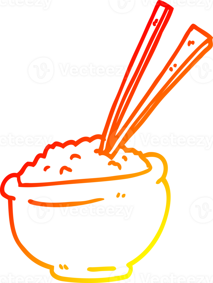 warm gradient line drawing of a cartoon bowl of rice with chopsticks png