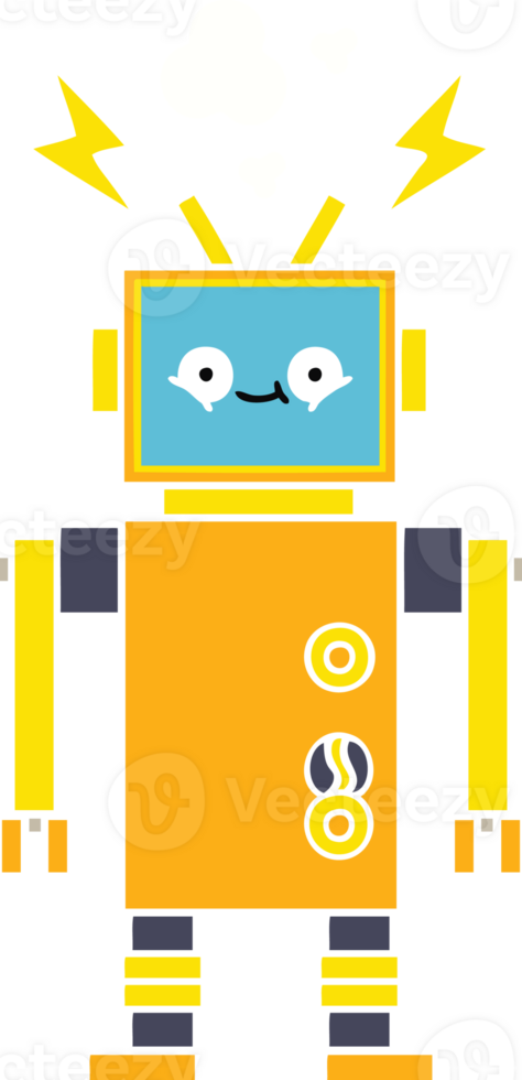 flat color retro cartoon of a malfunctioning robot png