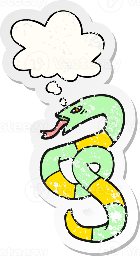 cartoon snake with thought bubble as a distressed worn sticker png
