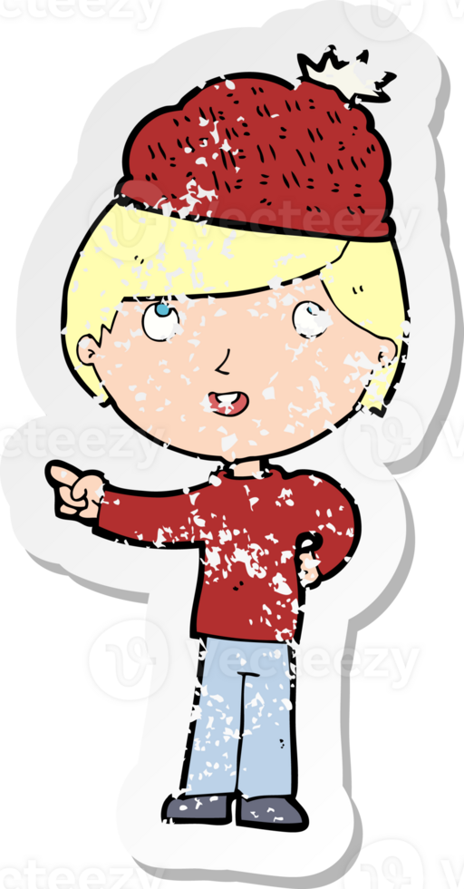retro distressed sticker of a cartoon man wearing winter hat png