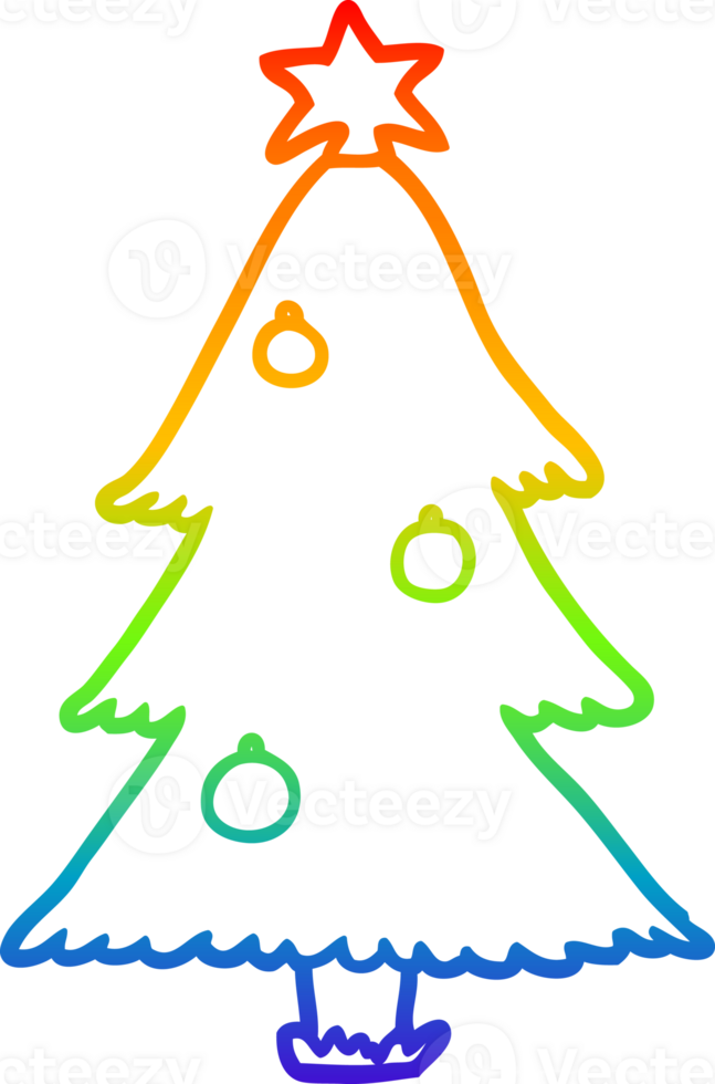rainbow gradient line drawing of a christmas tree png