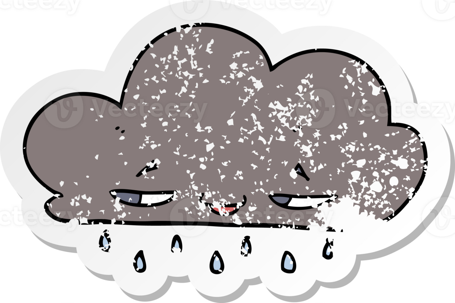 distressed sticker of a cartoon rain cloud png