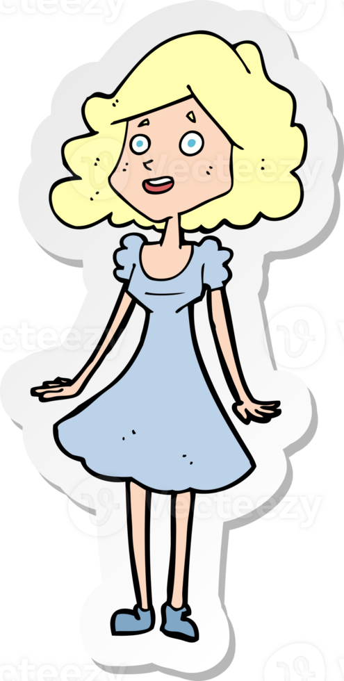 sticker of a cartoon happy woman in dress png