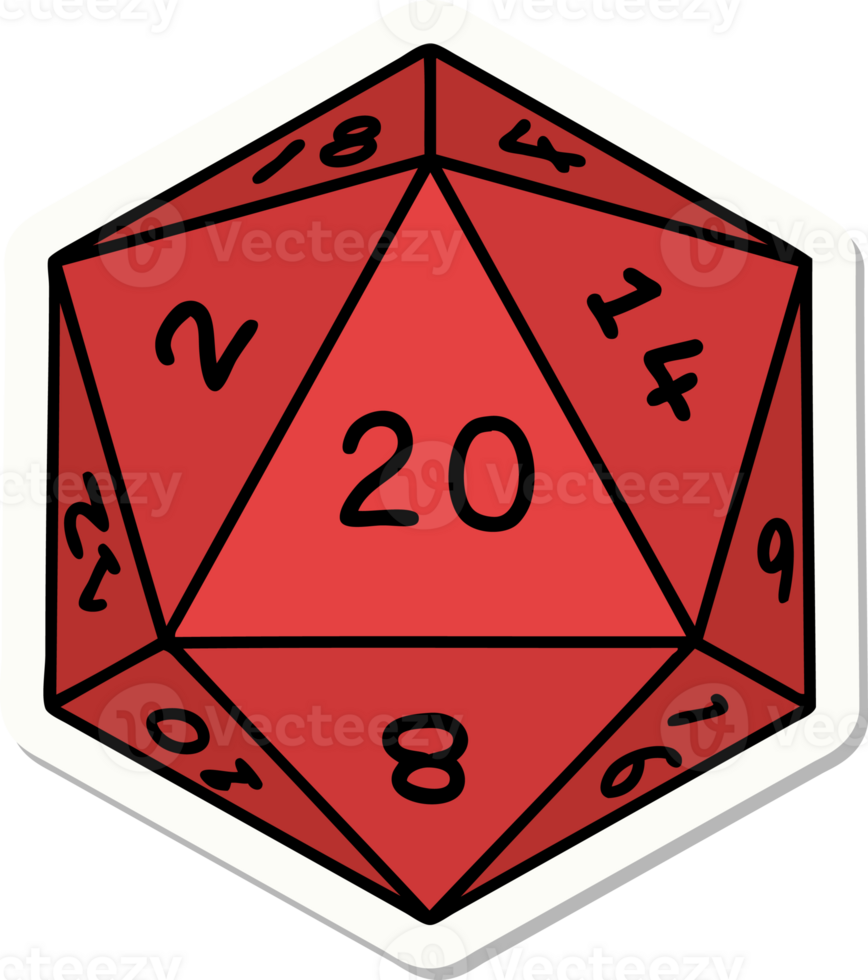sticker of tattoo in traditional style of a d20 dice png