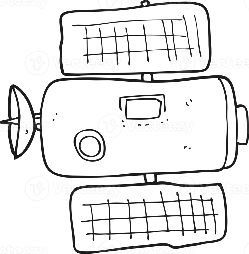 hand drawn black and white cartoon space station png