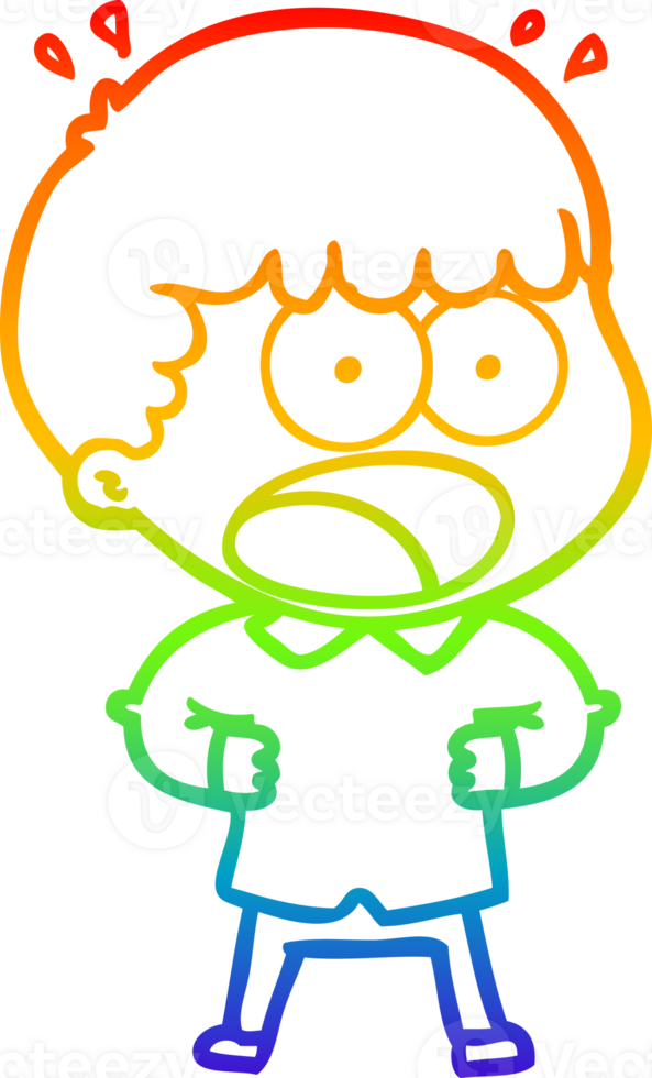 rainbow gradient line drawing of a cartoon shocked man png