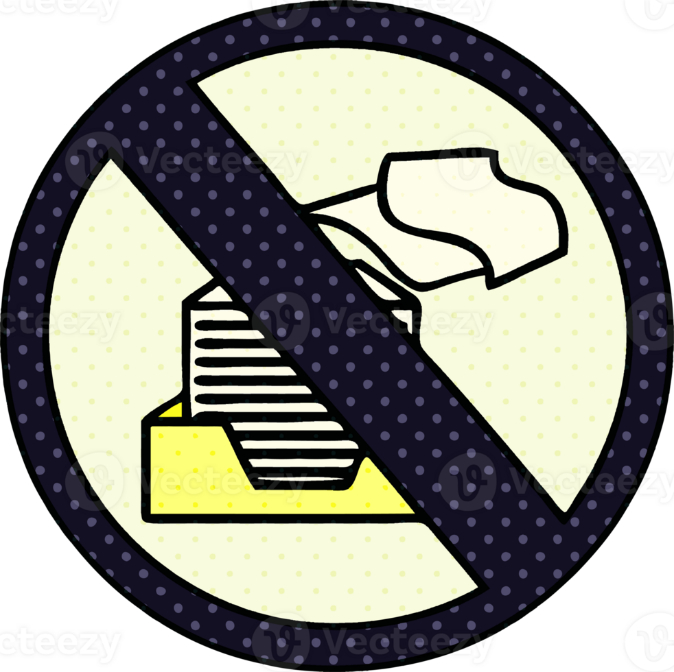 comic book style cartoon of a paper ban sign png