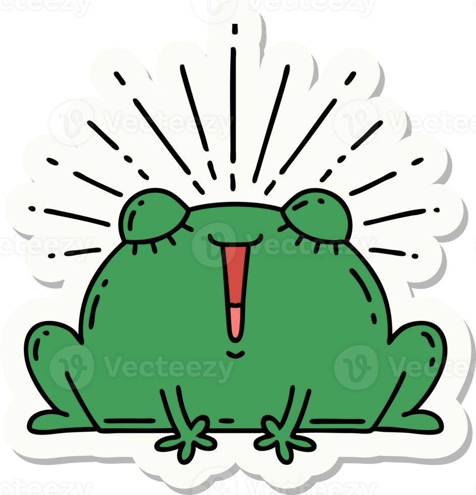 sticker of a tattoo style happy frog png