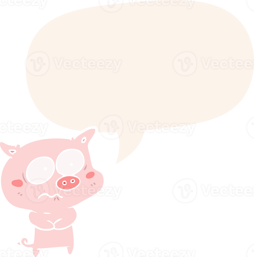 cartoon nervous pig with speech bubble in retro style png