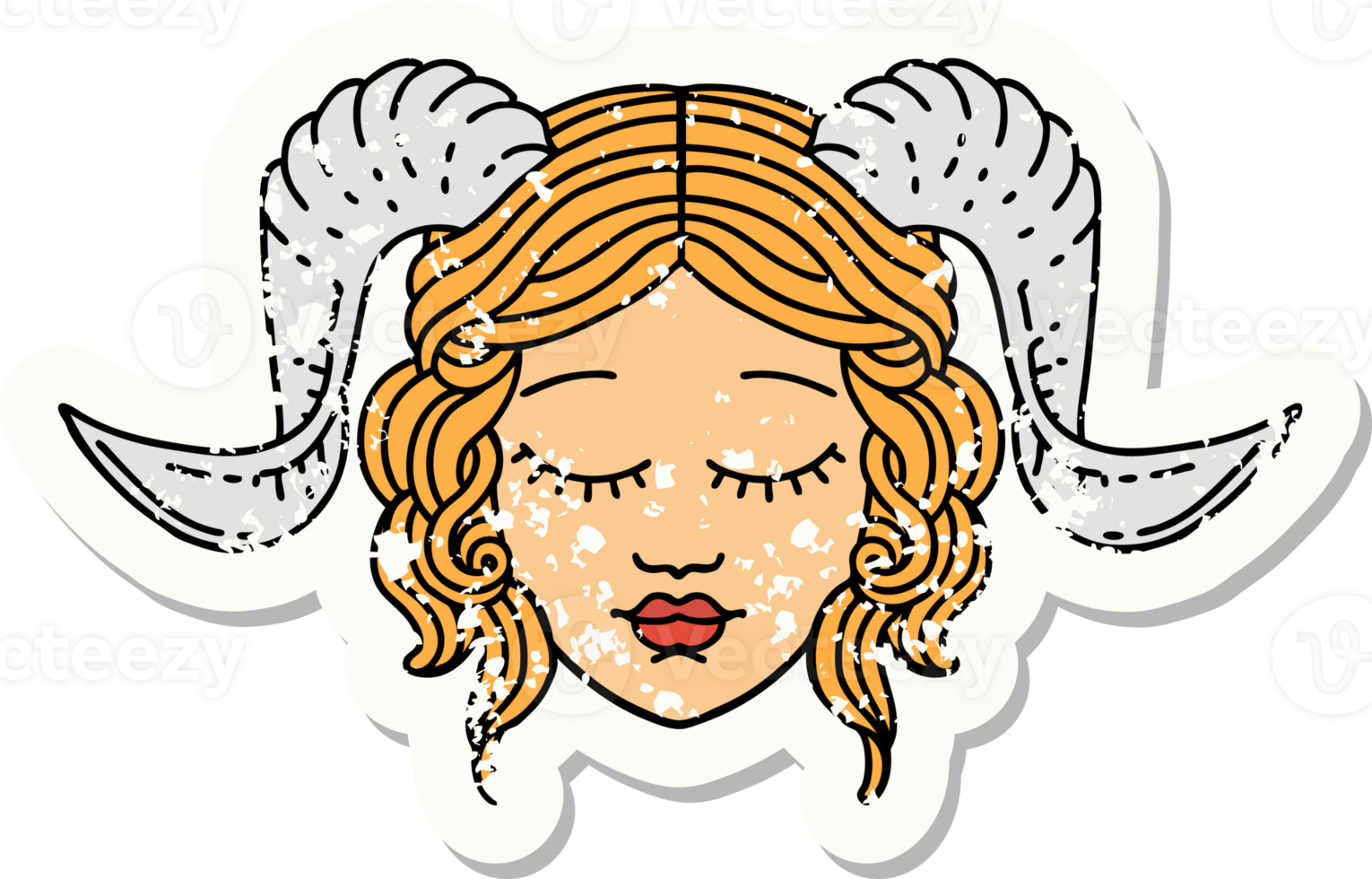 grunge sticker of a tiefling character face png