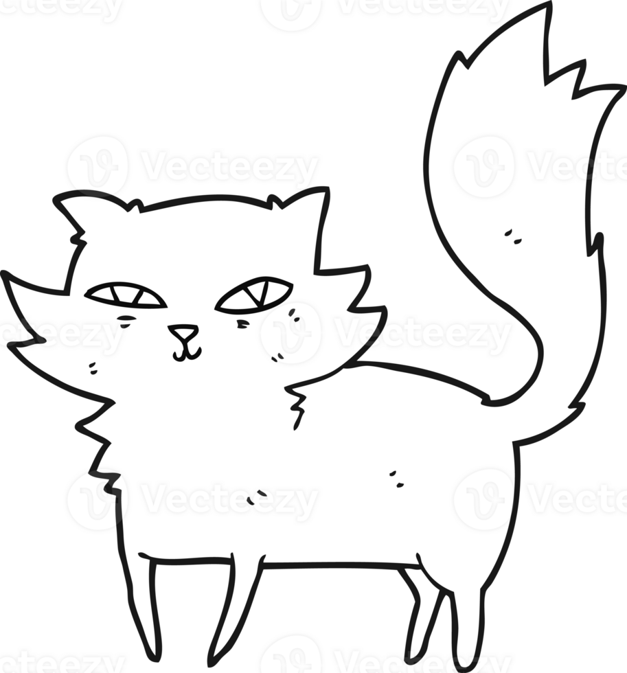 hand drawn black and white cartoon cat png