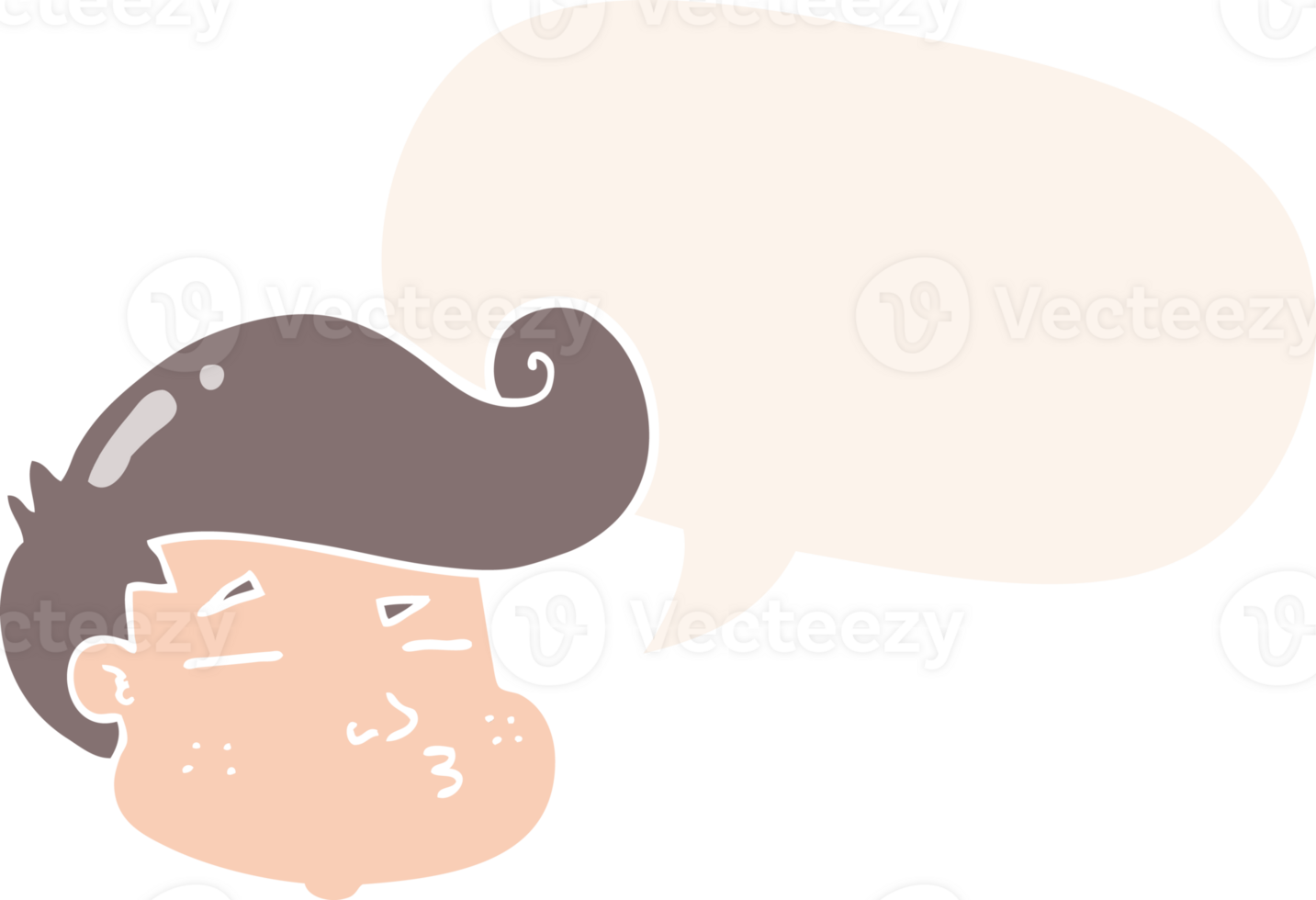 cartoon boy's face with speech bubble in retro style png
