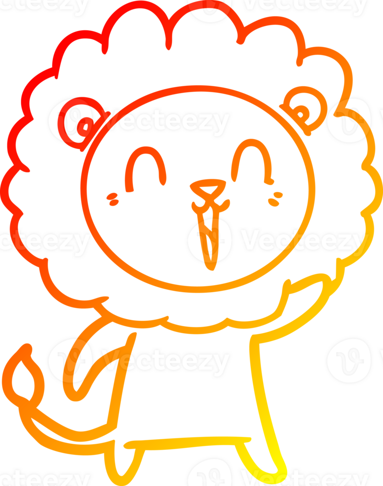 warm gradient line drawing of a laughing lion cartoon png